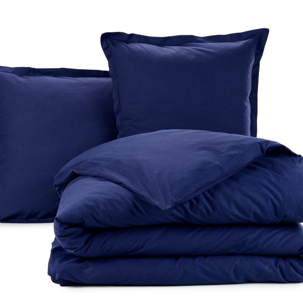Parure de lit housse de couette avec taie d'oreiller 100% Coton 57 fils Bleu Marine