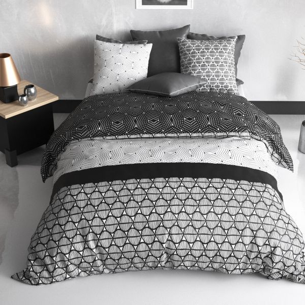 Parure de lit housse de couette avec taie d'oreiller 100% Coton 57 fils Black & White