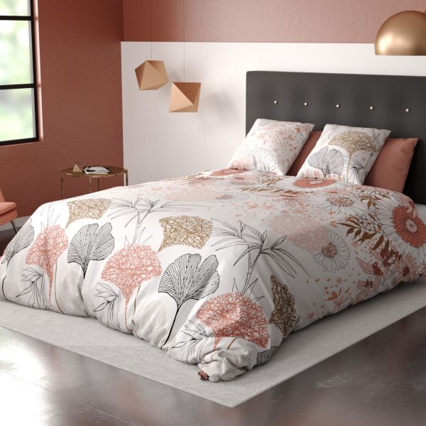 Parure de lit housse de couette avec taies d'oreiller 100% Coton 57 fils Pink Flower