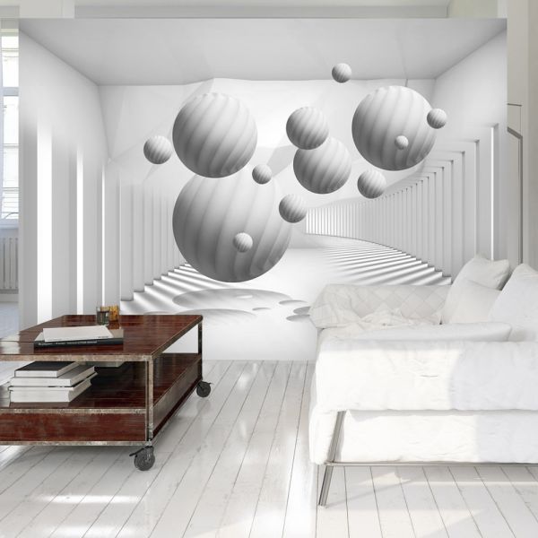 Papier peint intissé 3D et Perspective Balls in White