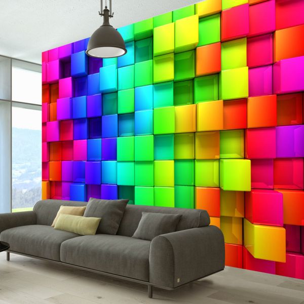 Papier peint intissé 3D et Perspective Colourful Cubes