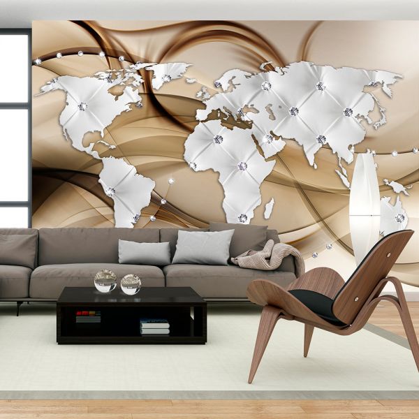 Papier peint intissé Carte du monde World Map - White & Diamonds