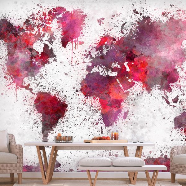 Papier peint intissé Carte du monde World Map: Red Watercolors