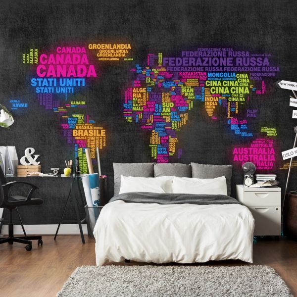 Papier peint intissé Carte du monde carte, en italien - couleurs