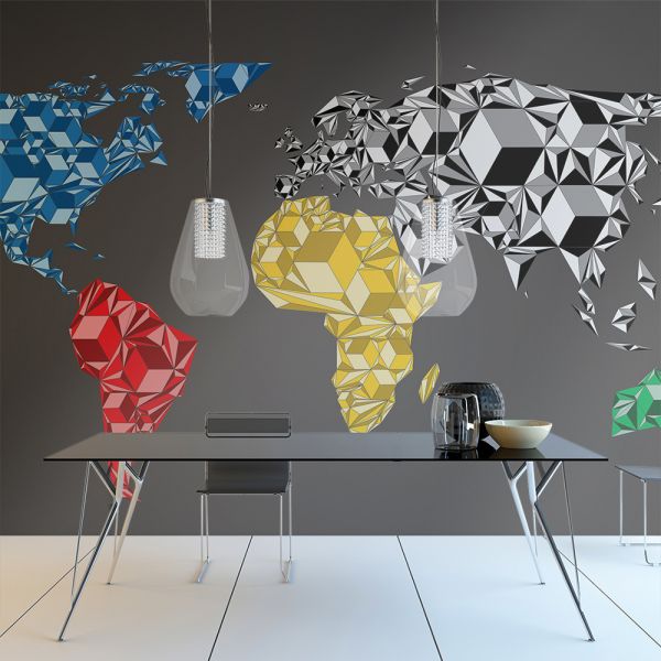 Papier peint intissé Carte du monde Map of the World - colorful solids