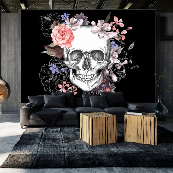 Papier peint intissé Fantaisie Skull and Flowers