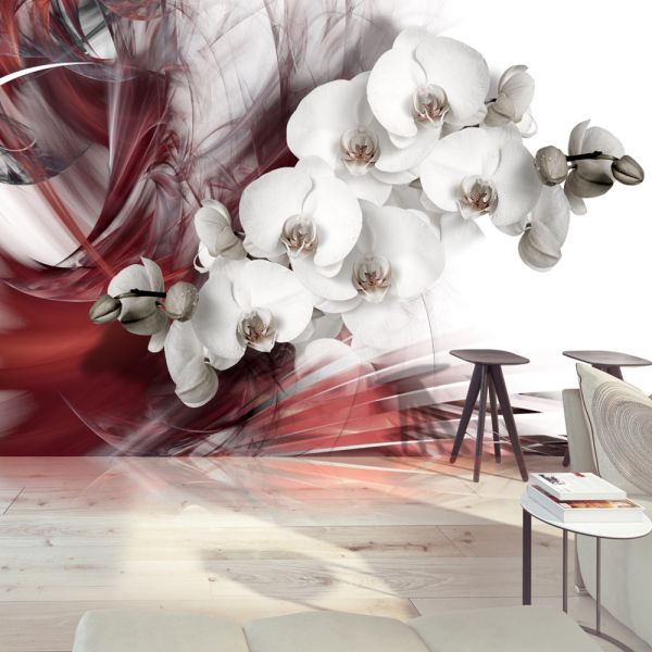 Papier peint intissé Fleurs Orchid in red