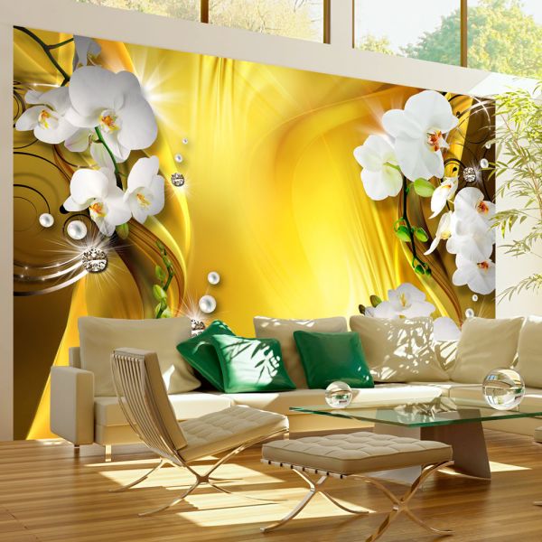 Papier peint intissé Fleurs Orchid in Gold