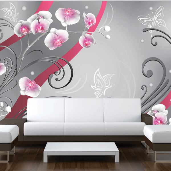 Papier peint intissé Fonds et Dessins Pink orchids - variation