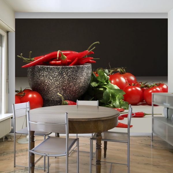 Papier peint intissé Motifs de cuisine Tomates et piments rouges