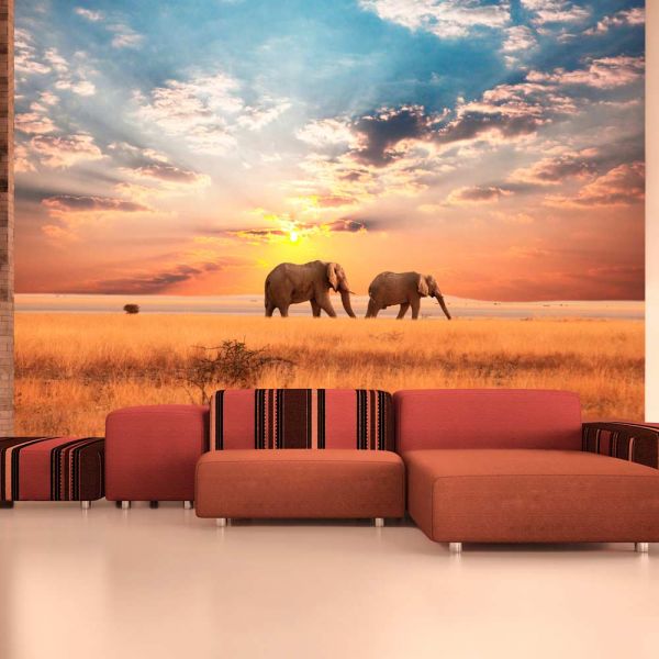 Papier peint intissé Paysages Éléphants de savane d'Afrique