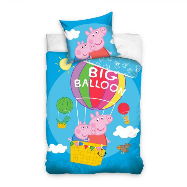 Parure de lit Peppa Pig 100% coton Big Balloon 140x200 cm brille la nuit