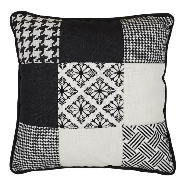 Coussin patchwork noir et blanc déhoussable 40x40 cm
