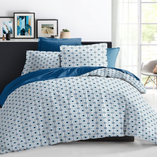 Parure de housse de couette 100% Coton 57 fils Slothy Bleu