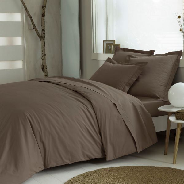 Housse de couette 220x240 + 2 taies d’oreiller Percale de Coton Taupe