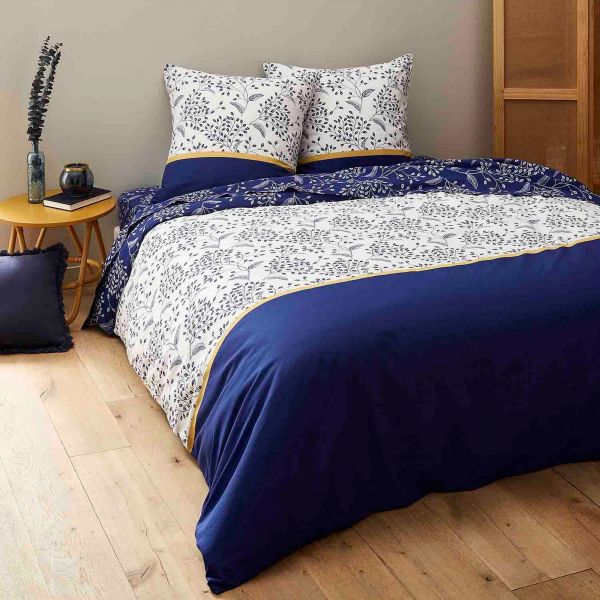 Housse de couette 220x240 + 2 taies d'oreiller 63x63 cm Coton Fissu Blue