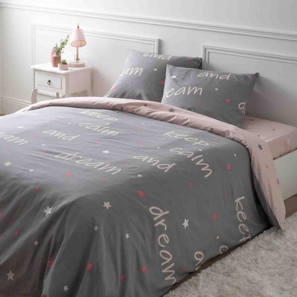 Housse de couette 220x240 + 2 taies d'oreiller 63x63 cm Coton Cama Rose