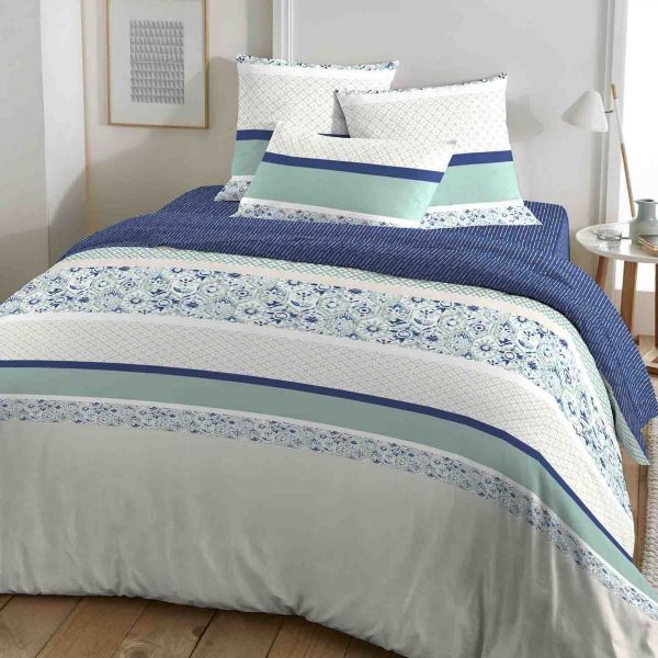 Housse de couette 220x240 + 2 taies d'oreiller 63x63 cm Coton Tilsa Bleu