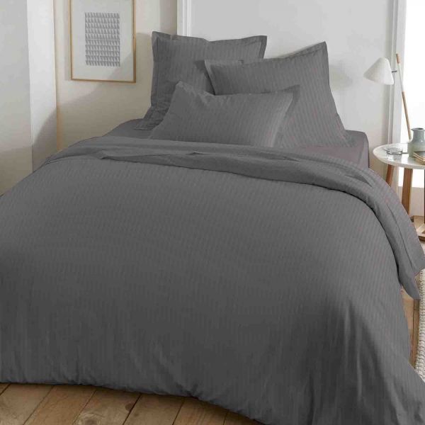 Housse de couette 220x240 + 2 taies d'oreiller 63x63 cm Satin de Coton Gris Perle