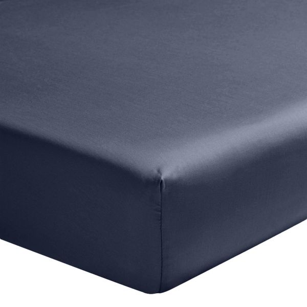 Drap housse 160x200 +30 cm Satin de Coton Indigo