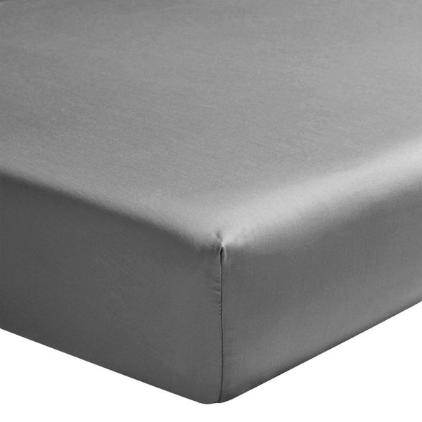 Drap housse 140x190 +30 cm Satin de Coton Acier