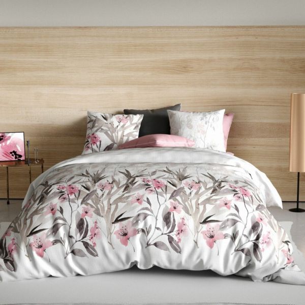 Housse de couette 220x240 cm + 2 taies d'oreiller 63x63 cm Coton Lys Rose