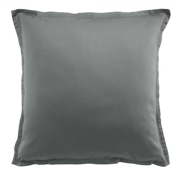 Taie d'oreiller 65x65 cm carrée Satin de Coton Gris Foncé