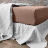 Drap housse 140x190 +30 cm en lin Français - lin lavé Nougat