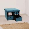 Pouf pliable avec rangement et tiroirs velours à motifs bleu