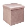 Pouf pliable coffre de rangement velours côtelé rose