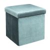 Pouf pliable coffre de rangement velours côtelé bleu