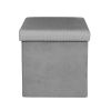 Pouf pliable coffre de rangement velours côtelé gris