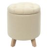 Pouf coffre de rangement rond beige