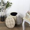 Pouf coffre de rangement rond beige