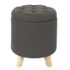 Pouf coffre de rangement rond gris