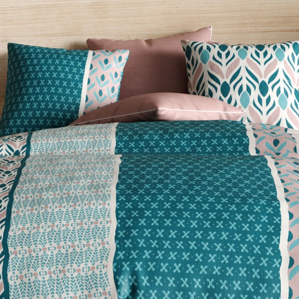 Lot de 2 taies d'oreiller 63 x 63 cm / 100% coton 57 fils/cm² - turquoise -  Conforama