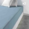 2 Draps housse 80x200 +35 cm 100% Coton 57 fils Bleu Polaire