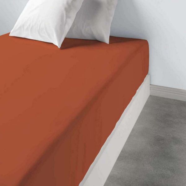 Drap housse 90x190 +35 cm 100% Coton 57 fils Terracotta