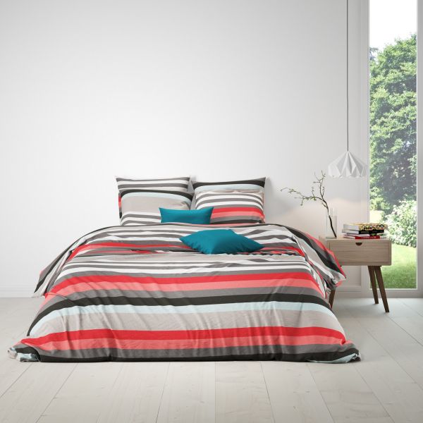 Housse de couette 220x240 cm + 2 taies d'oreiller 63x63 cm Coton 57 fils Stripe