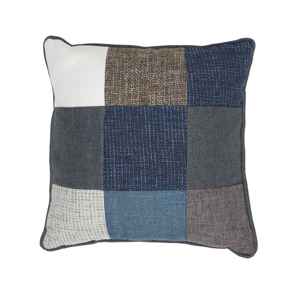 Coussin patchwork bleuté déhoussable 40x40 cm