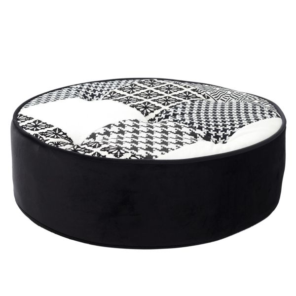 Pouf rond Patchwork noir 50 cm