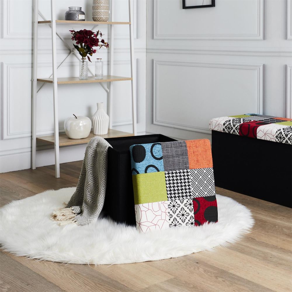 Pouf coffre pliable patchwork gris