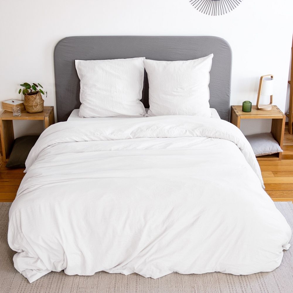 Housse de couette 240x260 cm + 2 taies d'oreiller 63x63 cm, 100% Microfibre  Lavé 100 gsm, Blanc pas cher