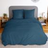 Housse de couette 220x240 cm + taies d'oreiller, microfibre lavé, Bleu Nuit