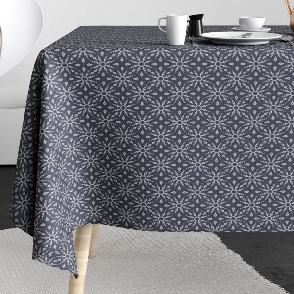 Nappe 150x350 cm Polyester à motifs Flocon Gris