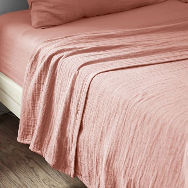 Drap plat 270x300 cm Gaze de coton Rose