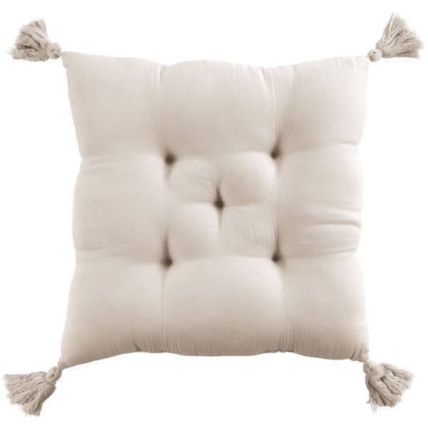 Coussin de chaise 40x40 cm Gaze de coton avec pompons Naturel