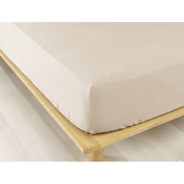 Drap housse 140x190 +30 cm Flanelle de Coton Sable