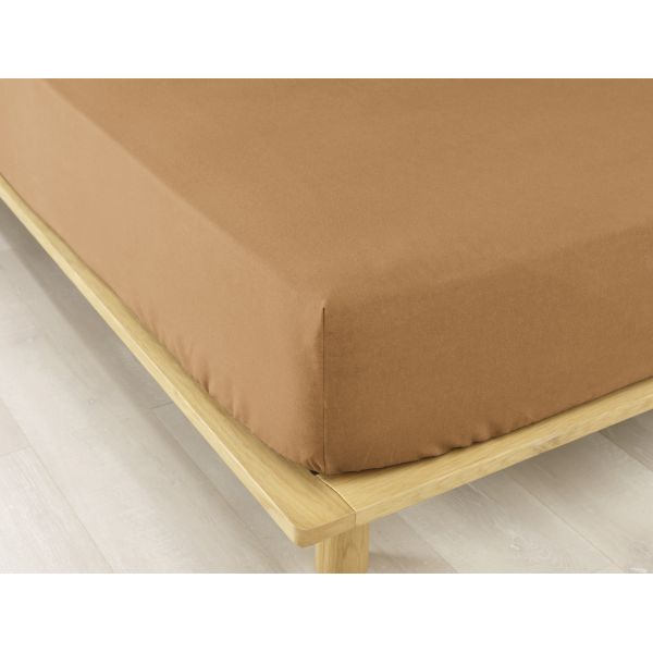 Drap housse 90x190 +30 cm Flanelle de Coton Camel