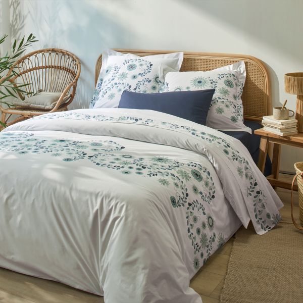 Housse de couette 240x260 cm + 2 taies 100% Percale de Coton Folk Ombre